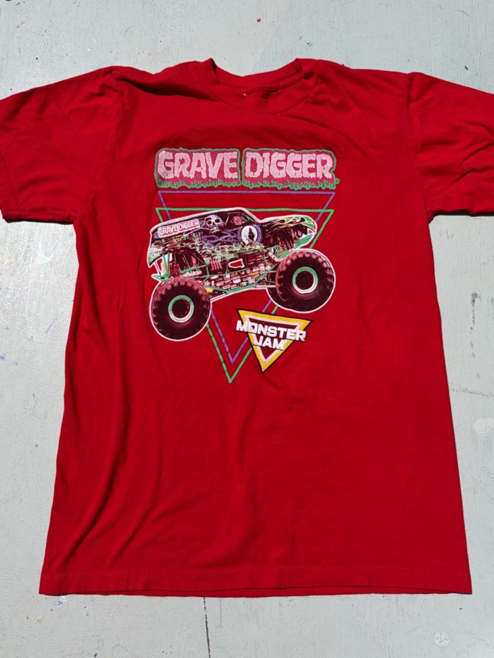 Kid's Grave Digger T-Shirt Red Spell-Out NO SIZE Monster‎ Jam Truck Tour 2023
